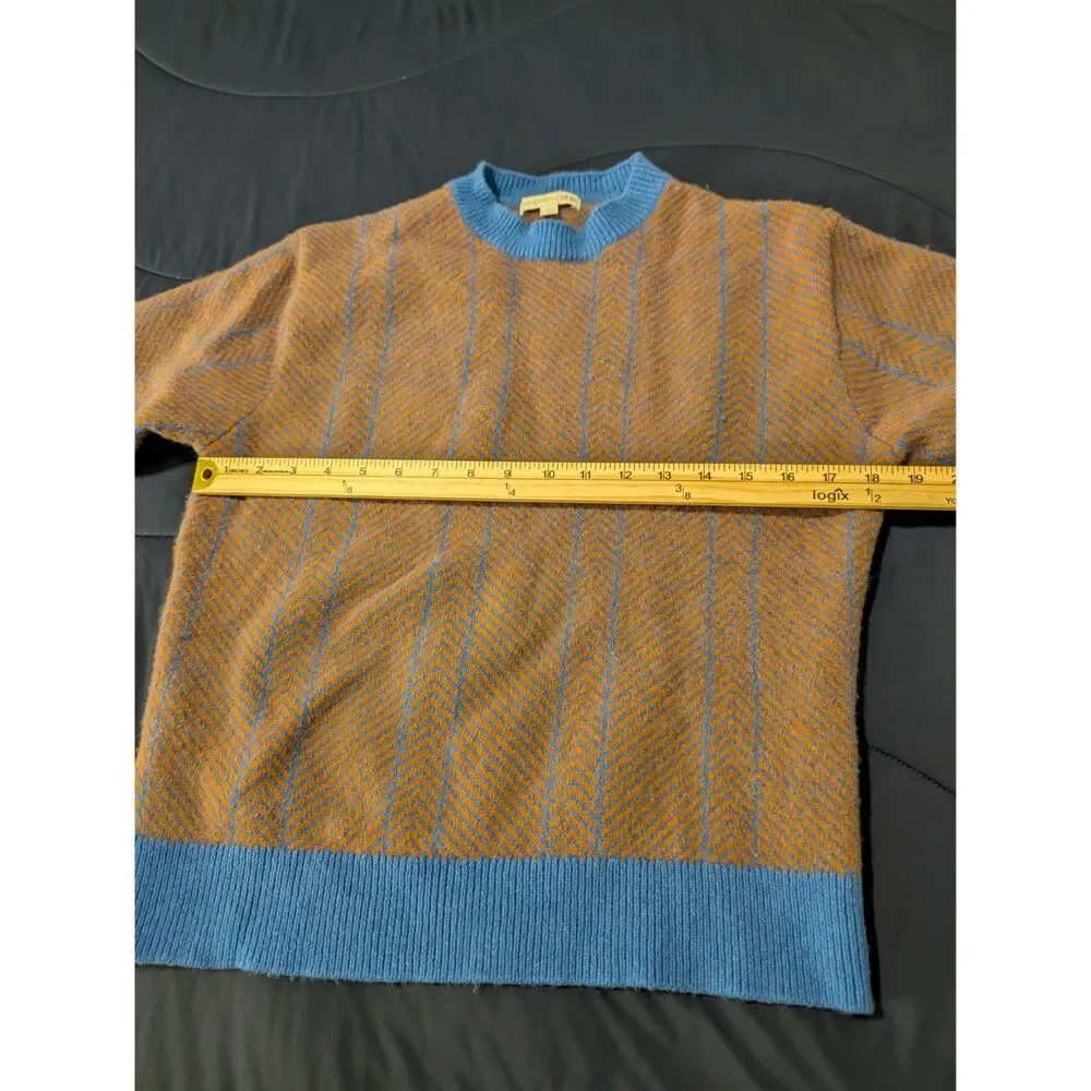 JW ANDERSON Brown Blue Wool Crewneck Long Sleeve Sweater Size Small S